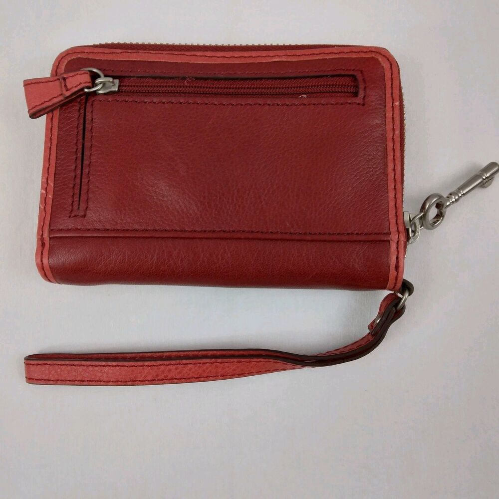 Fossil Red Leather Coin Purse Wallet Swan Detail Cow Hide Leather - Picture 4 of 12
